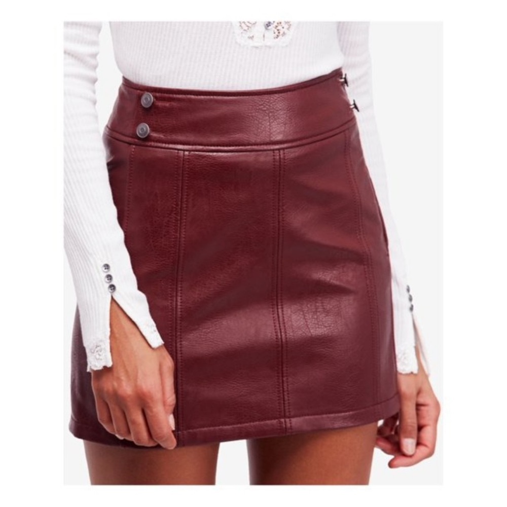 Free People Maroon Faux Leather Mini Skirt Size 4